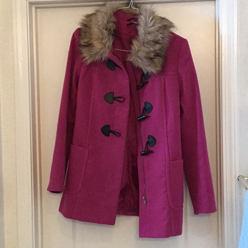 H&M fuchsia pink pea coat jacket